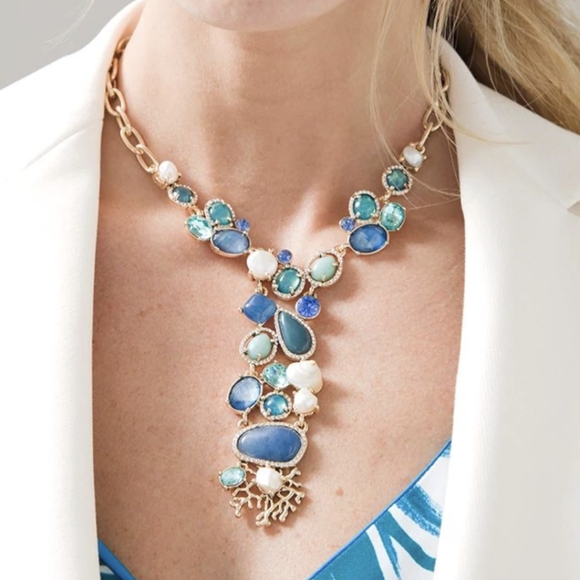 White House Black Market Jewelry - White House Black Market Blue Stone & Shell Statement Necklace NEW